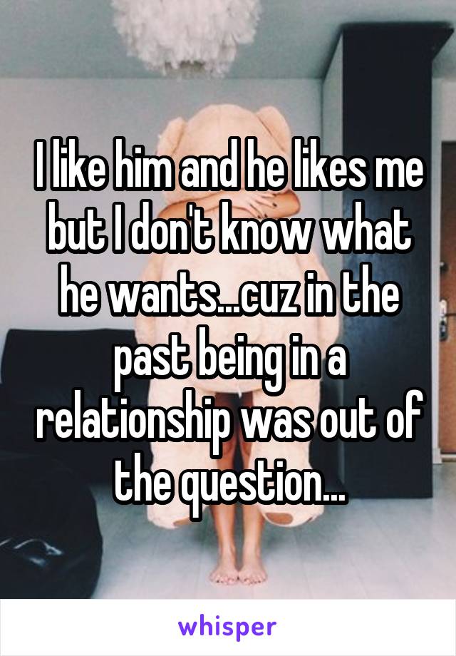 I like him and he likes me but I don't know what he wants...cuz in the past being in a relationship was out of the question...