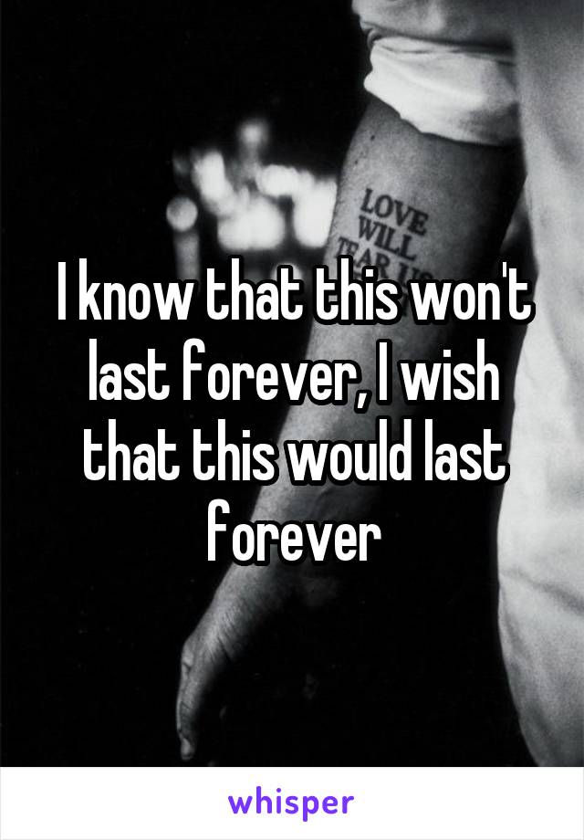 I know that this won't last forever, I wish that this would last forever