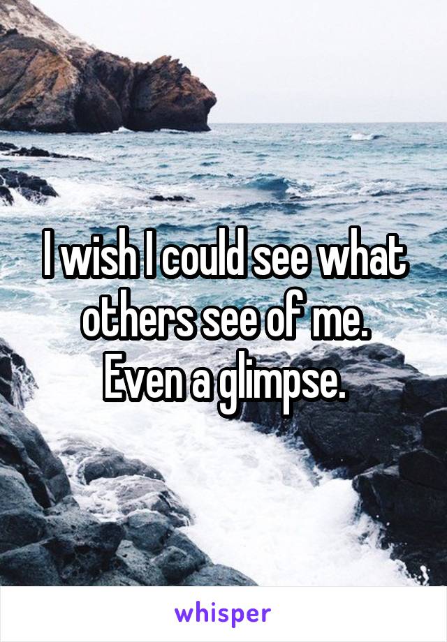 I wish I could see what others see of me.
Even a glimpse.