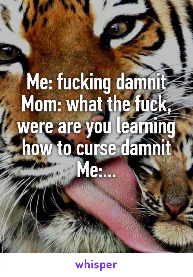 Me: fucking damnit
Mom: what the fuck, were are you learning how to curse damnit
Me:...
