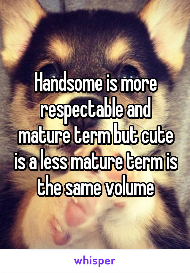 Handsome is more respectable and mature term but cute is a less mature term is the same volume