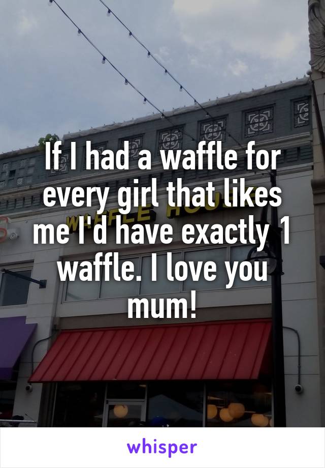 If I had a waffle for every girl that likes me I'd have exactly 1 waffle. I love you mum!