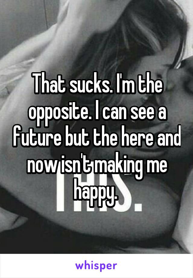 That sucks. I'm the opposite. I can see a future but the here and now isn't making me happy. 