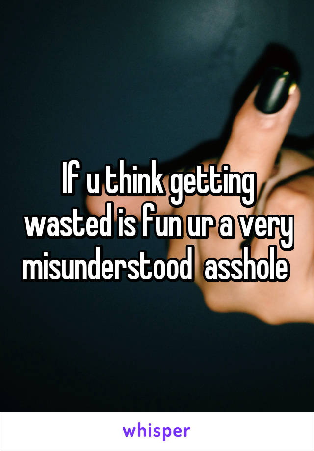 If u think getting wasted is fun ur a very misunderstood  asshole 