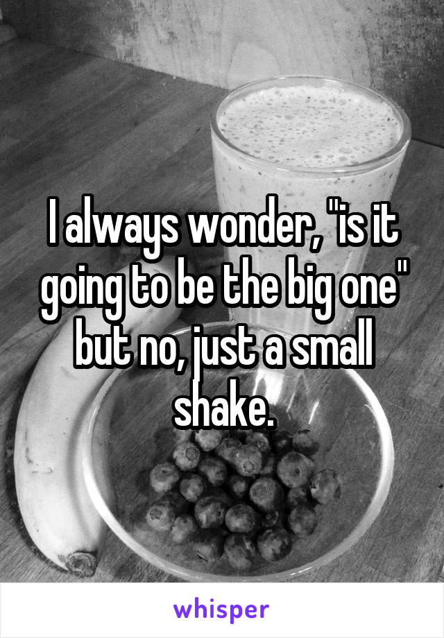 I always wonder, "is it going to be the big one" but no, just a small shake.