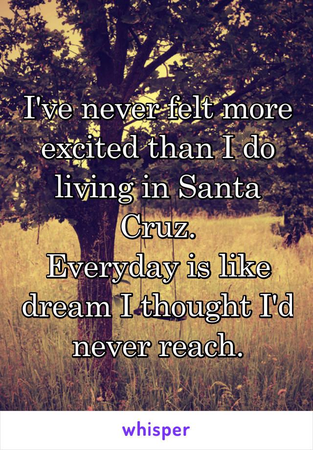 I've never felt more excited than I do living in Santa Cruz.
Everyday is like dream I thought I'd never reach.