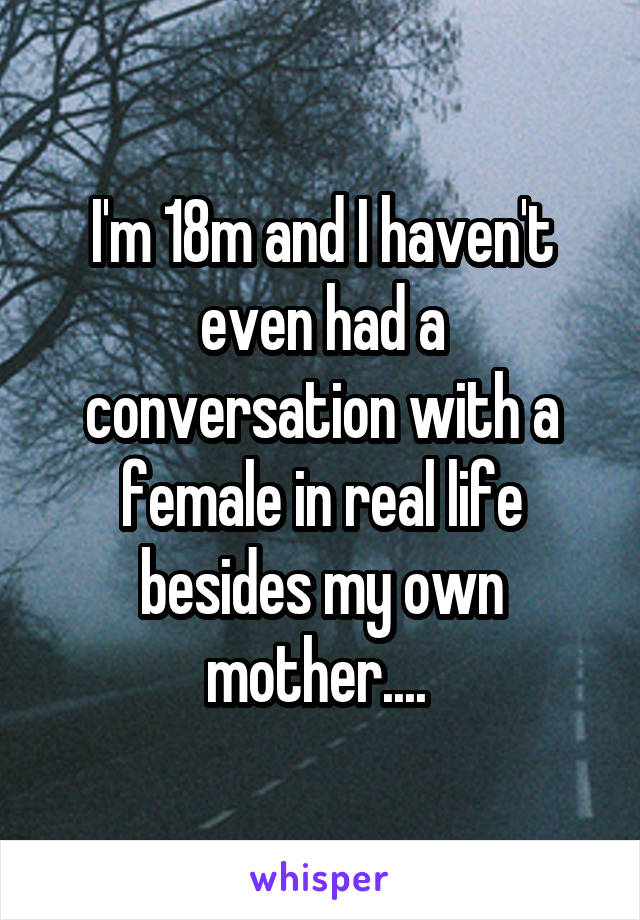 I'm 18m and I haven't even had a conversation with a female in real life besides my own mother.... 
