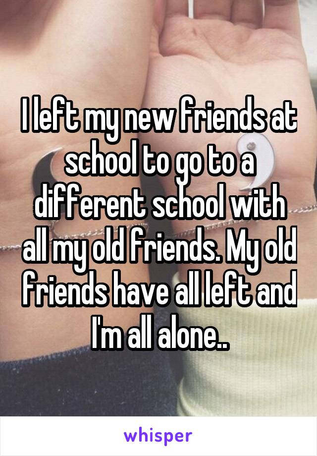I left my new friends at school to go to a different school with all my old friends. My old friends have all left and I'm all alone..