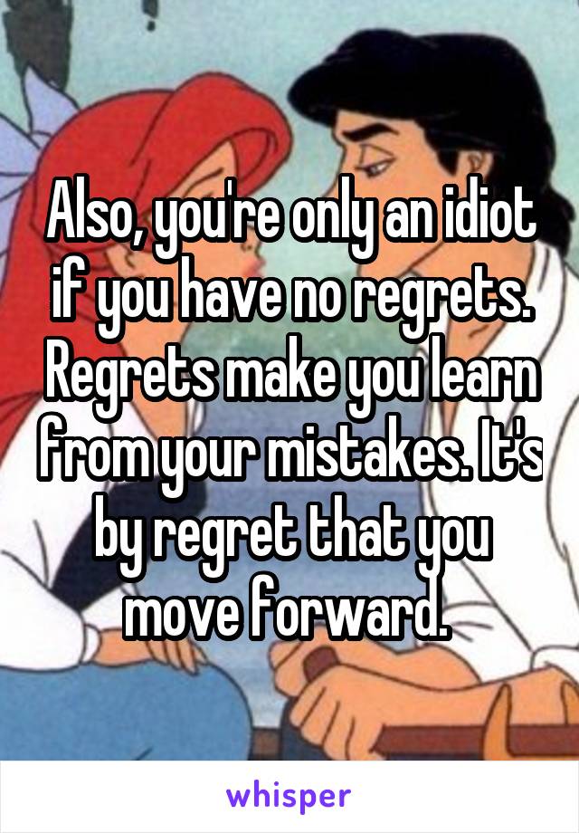 Also, you're only an idiot if you have no regrets. Regrets make you learn from your mistakes. It's by regret that you move forward. 