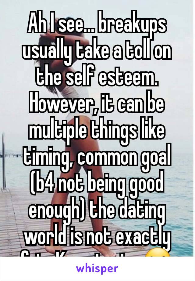 Ah I see... breakups usually take a toll on the self esteem. However, it can be multiple things like timing, common goal (b4 not being good enough) the dating world is not exactly fair. Keep trying☺