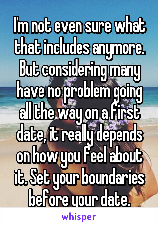 I'm not even sure what that includes anymore.
But considering many have no problem going all the way on a first date, it really depends on how you feel about it. Set your boundaries before your date.