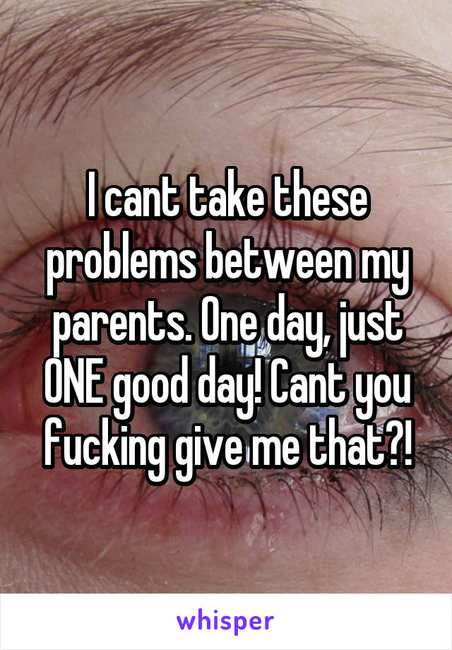 I cant take these problems between my parents. One day, just ONE good day! Cant you fucking give me that?!