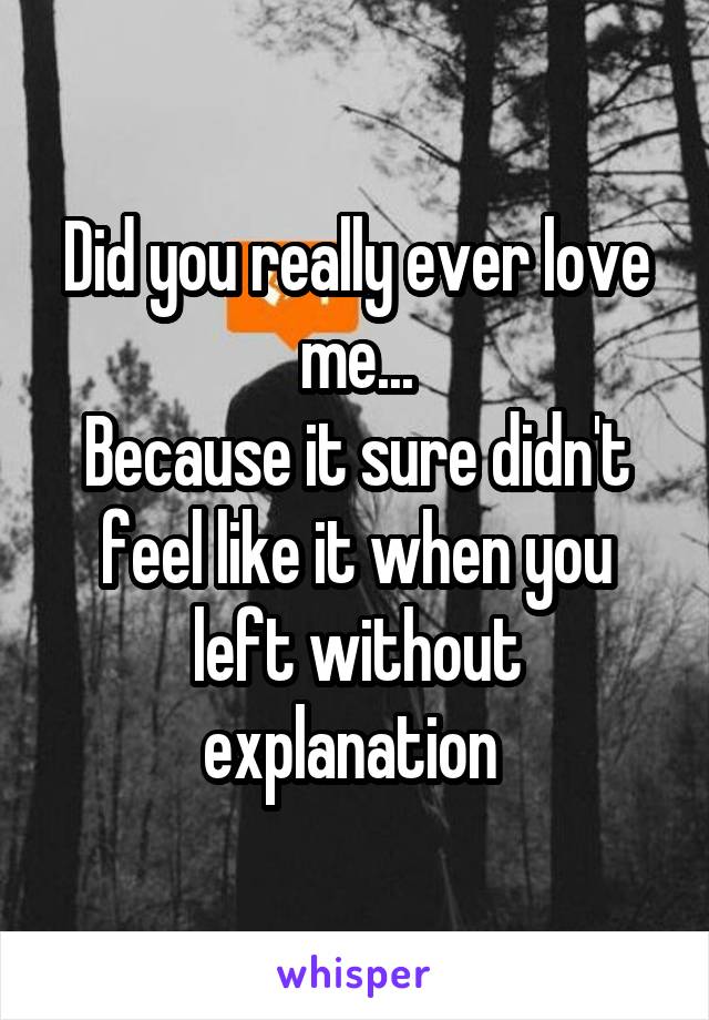 Did you really ever love me...
Because it sure didn't feel like it when you left without explanation 
