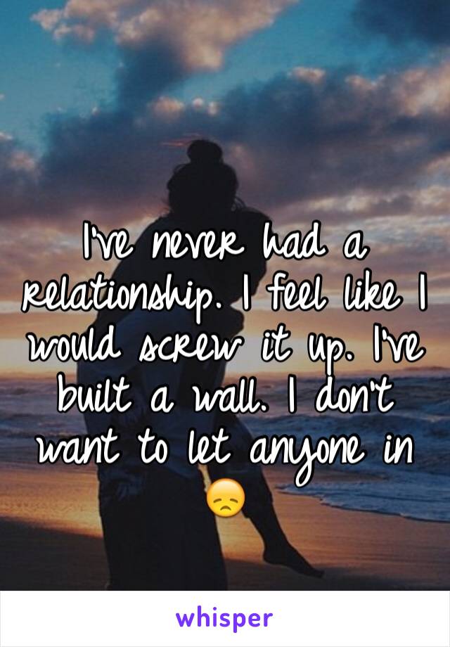 

I've never had a relationship. I feel like I would screw it up. I've built a wall. I don't want to let anyone in 😞