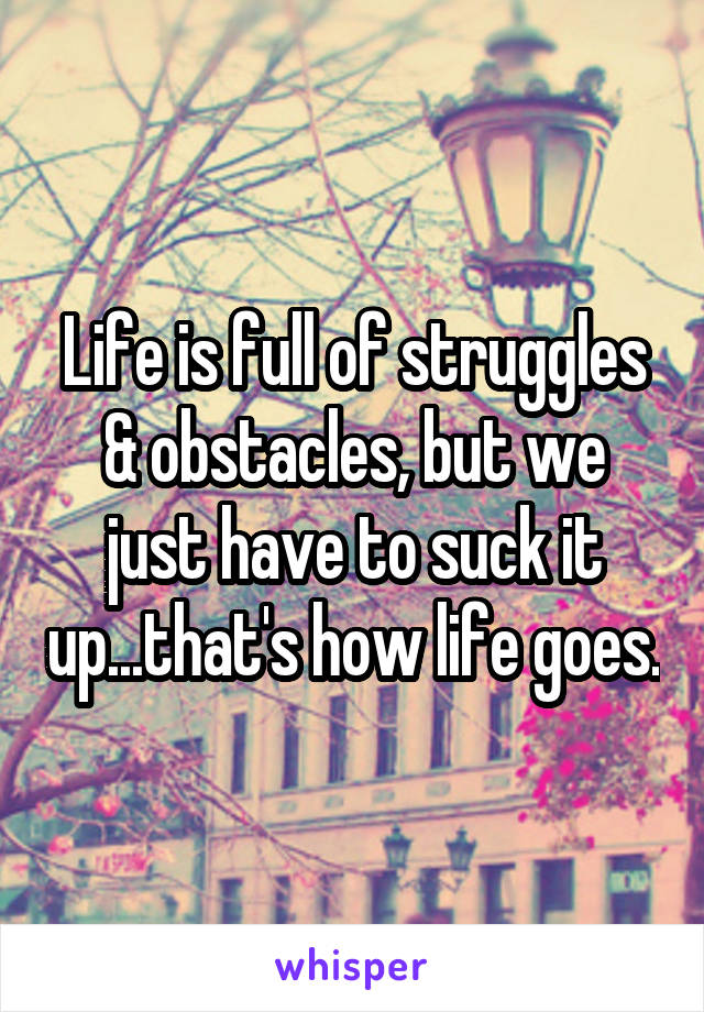 Life is full of struggles & obstacles, but we just have to suck it up...that's how life goes.
