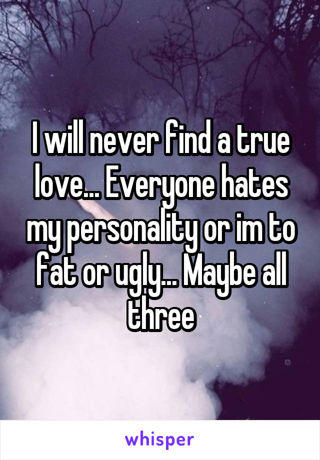 I will never find a true love... Everyone hates my personality or im to fat or ugly... Maybe all three
