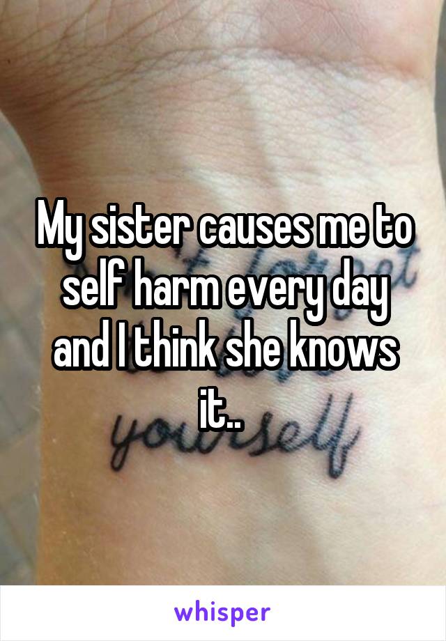 My sister causes me to self harm every day and I think she knows it.. 