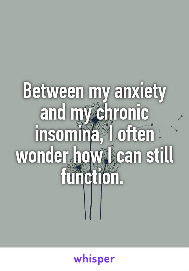 Between my anxiety and my chronic insomina, I often wonder how I can still function. 