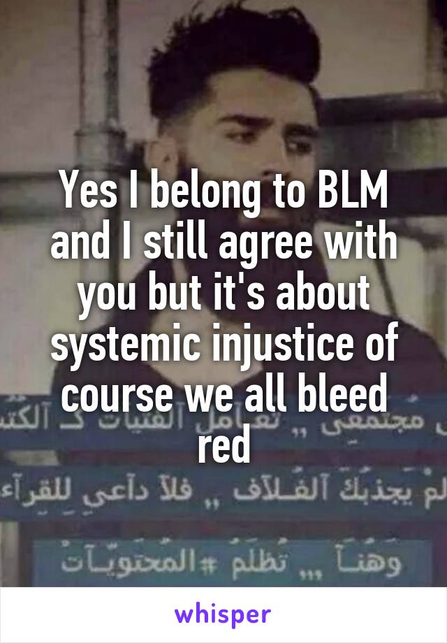 Yes I belong to BLM and I still agree with you but it's about systemic injustice of course we all bleed red