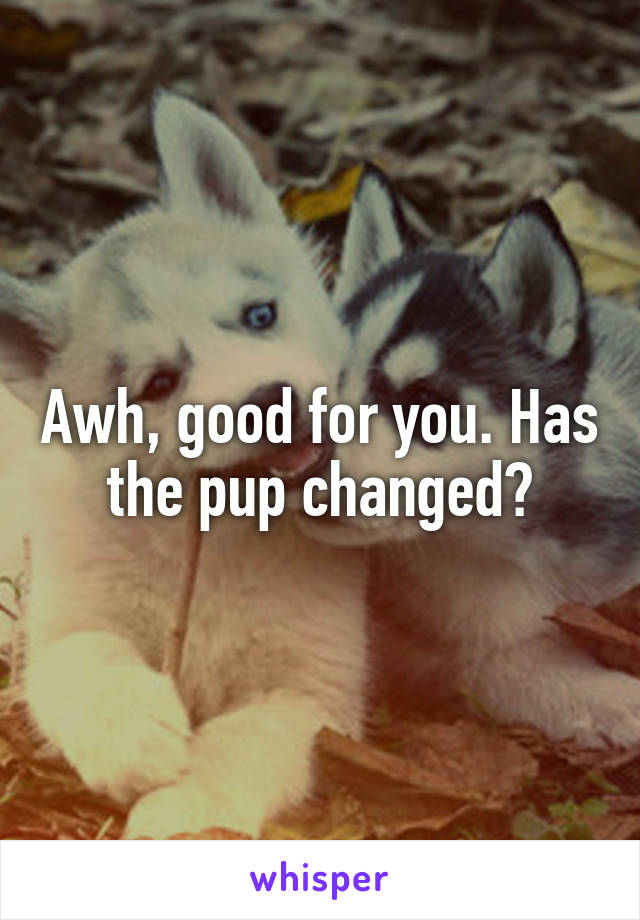 Awh, good for you. Has the pup changed?