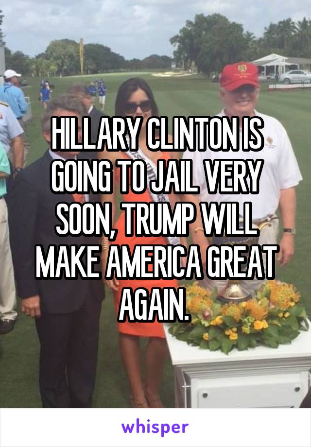 HILLARY CLINTON IS GOING TO JAIL VERY SOON, TRUMP WILL MAKE AMERICA GREAT AGAIN. 