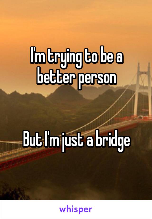 I'm trying to be a better person


But I'm just a bridge
