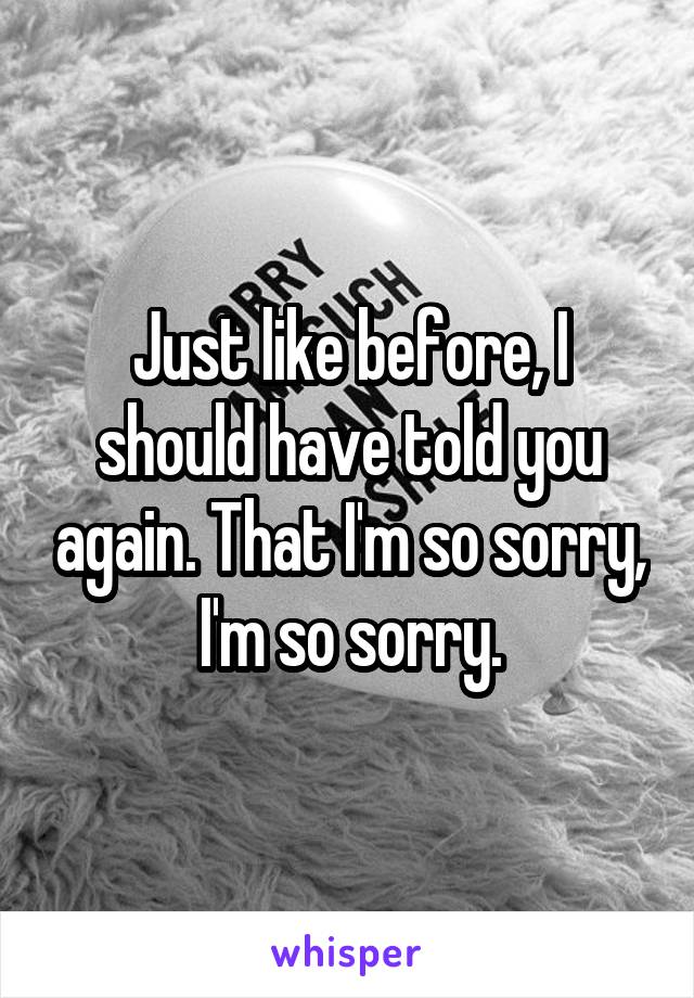 Just like before, I should have told you again. That I'm so sorry, I'm so sorry.