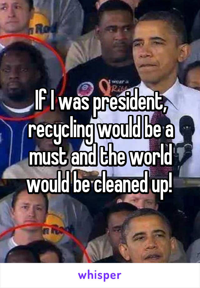If I was president, recycling would be a must and the world would be cleaned up! 