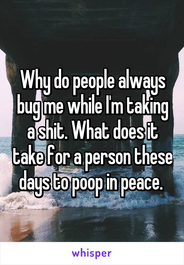 Why do people always bug me while I'm taking a shit. What does it take for a person these days to poop in peace. 