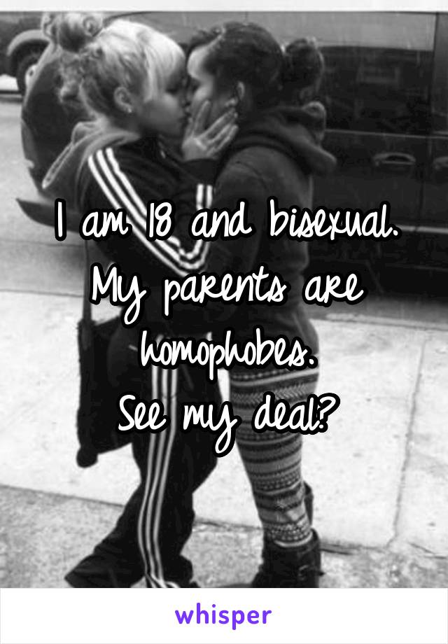 I am 18 and bisexual.
My parents are homophobes.
See my deal?