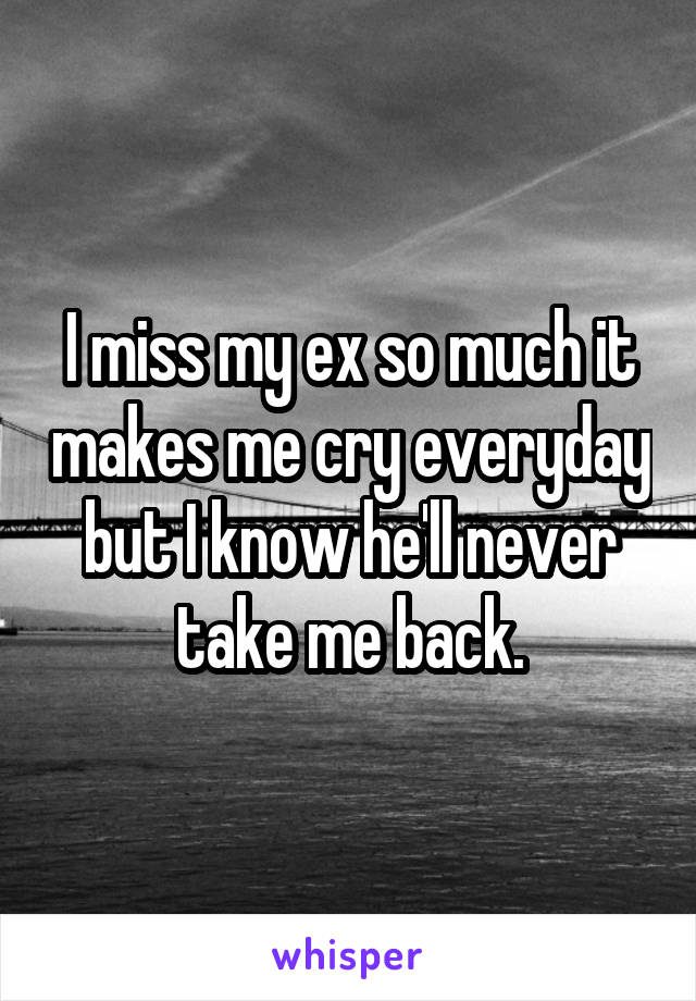 I miss my ex so much it makes me cry everyday but I know he'll never take me back.