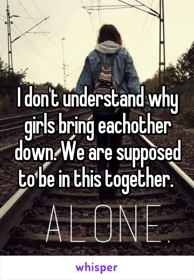 I don't understand why girls bring eachother down. We are supposed to be in this together. 