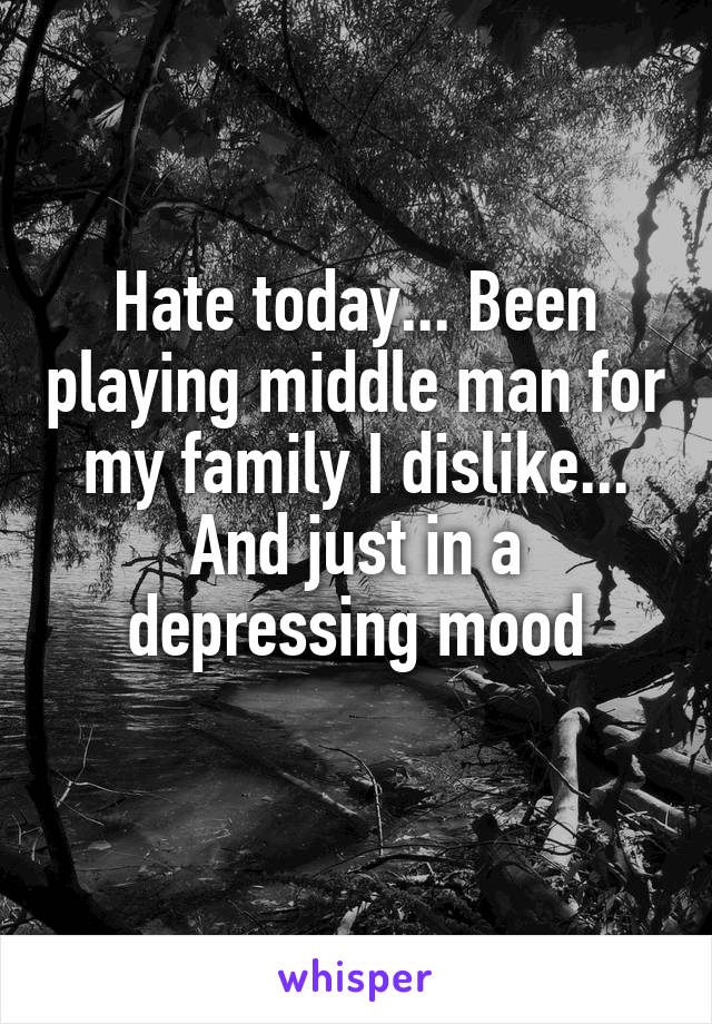 Hate today... Been playing middle man for my family I dislike... And just in a depressing mood
