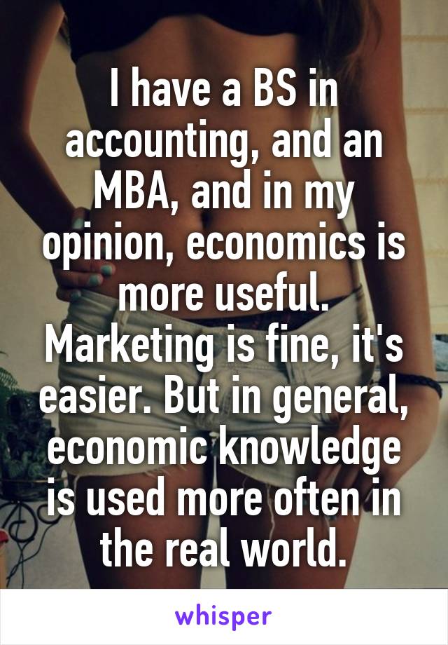 I have a BS in accounting, and an MBA, and in my opinion, economics is more useful. Marketing is fine, it's easier. But in general, economic knowledge is used more often in the real world.