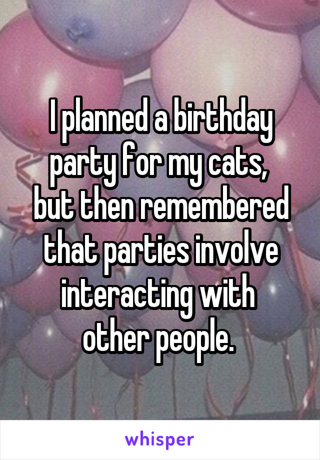 I planned a birthday party for my cats, 
but then remembered that parties involve interacting with 
other people. 