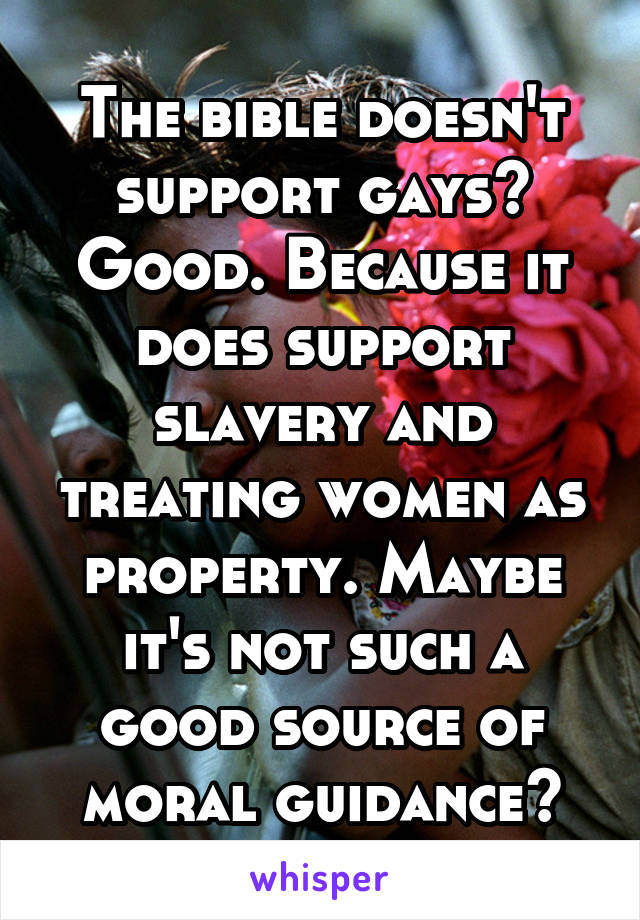 The bible doesn't support gays? Good. Because it does support slavery and treating women as property. Maybe it's not such a good source of moral guidance?