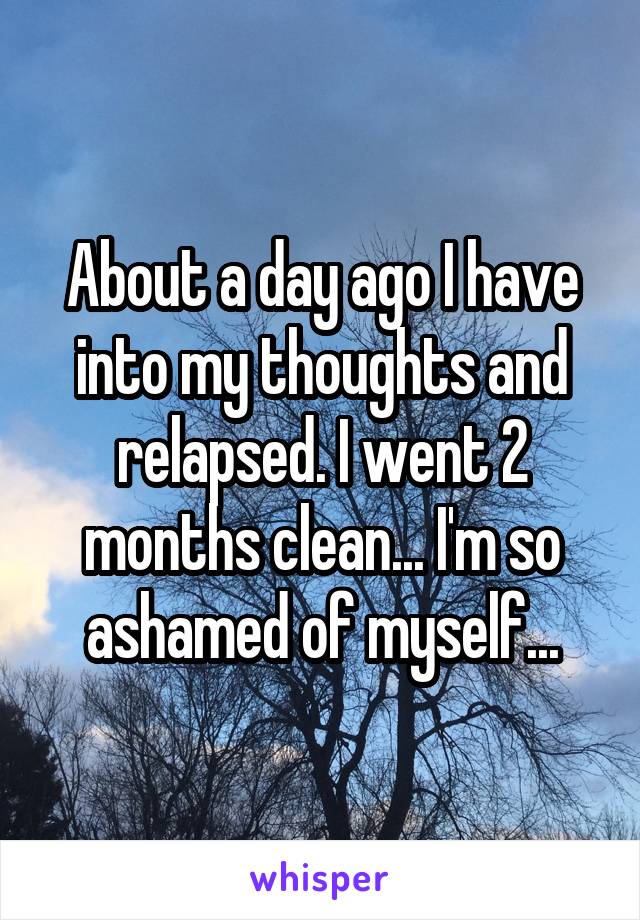 About a day ago I have into my thoughts and relapsed. I went 2 months clean... I'm so ashamed of myself...