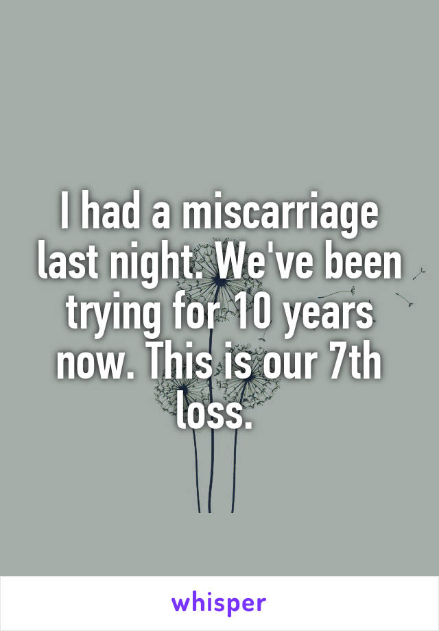 I had a miscarriage last night. We've been trying for 10 years now. This is our 7th loss. 