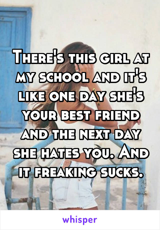 There's this girl at my school and it's like one day she's your best friend and the next day she hates you. And it freaking sucks.