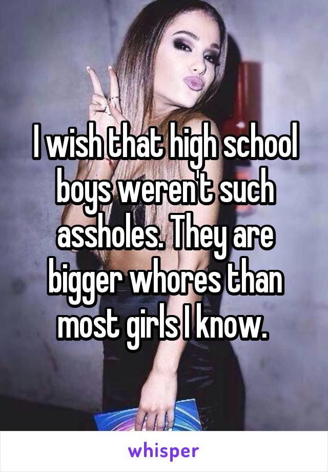 I wish that high school boys weren't such assholes. They are bigger whores than most girls I know. 
