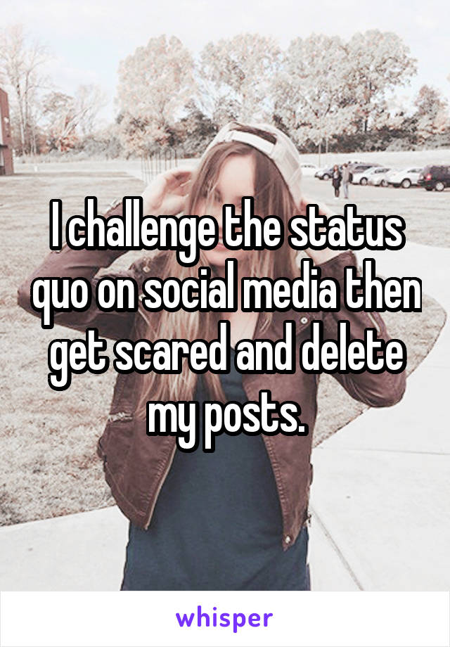 I challenge the status quo on social media then get scared and delete my posts.