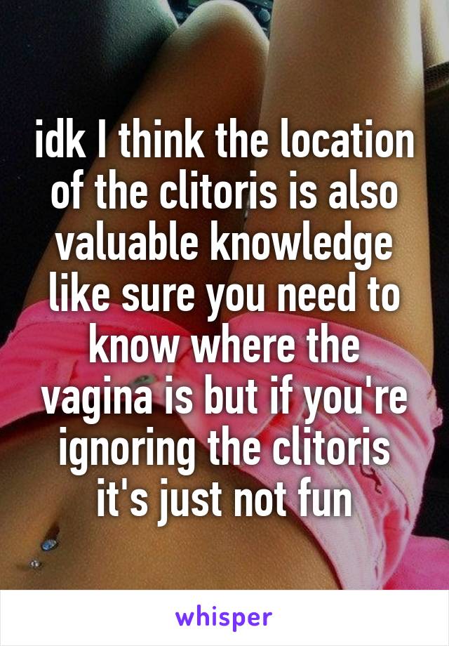 idk I think the location of the clitoris is also valuable knowledge like sure you need to know where the vagina is but if you're ignoring the clitoris it's just not fun