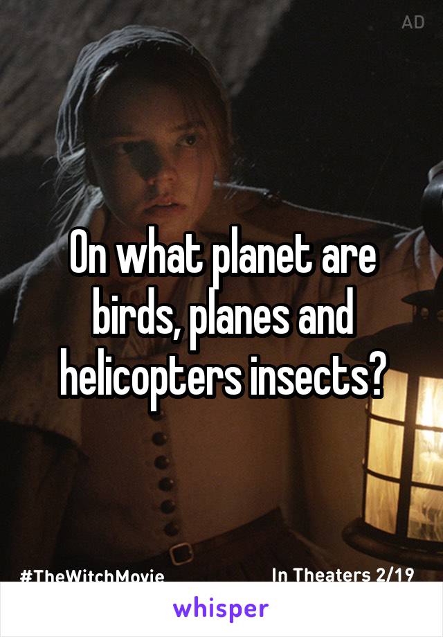 On what planet are birds, planes and helicopters insects?