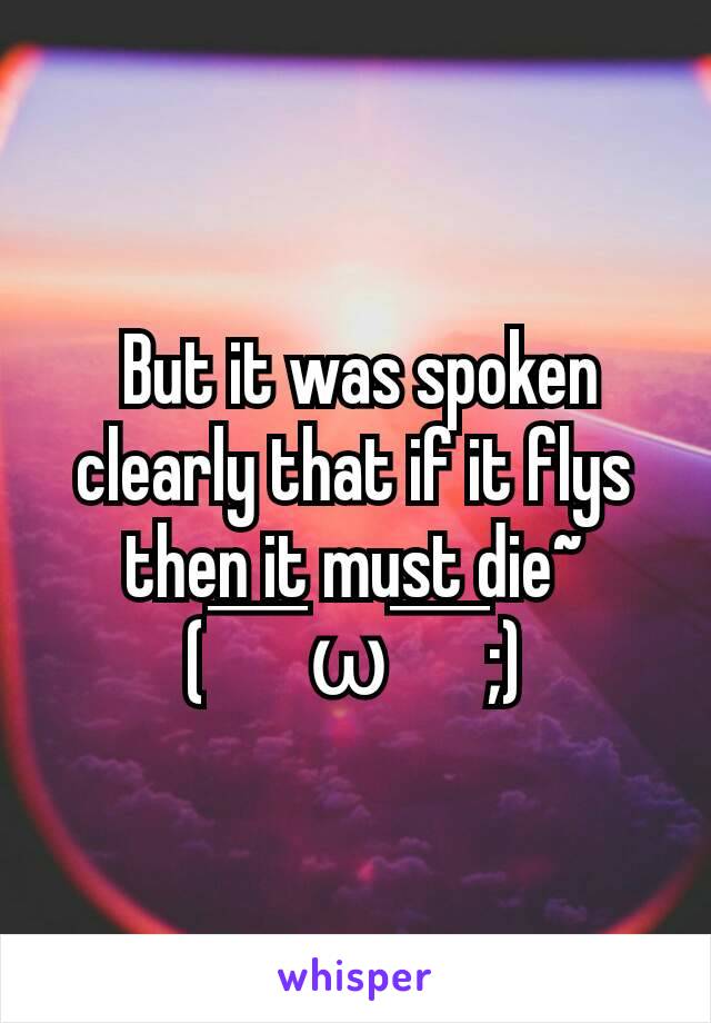  But it was spoken clearly that if it flys then it must die~
(￣ω￣;)