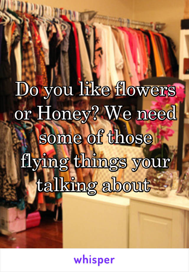 Do you like flowers or Honey? We need some of those flying things your talking about 