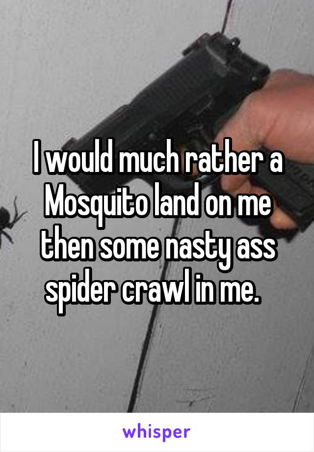 I would much rather a Mosquito land on me then some nasty ass spider crawl in me.  