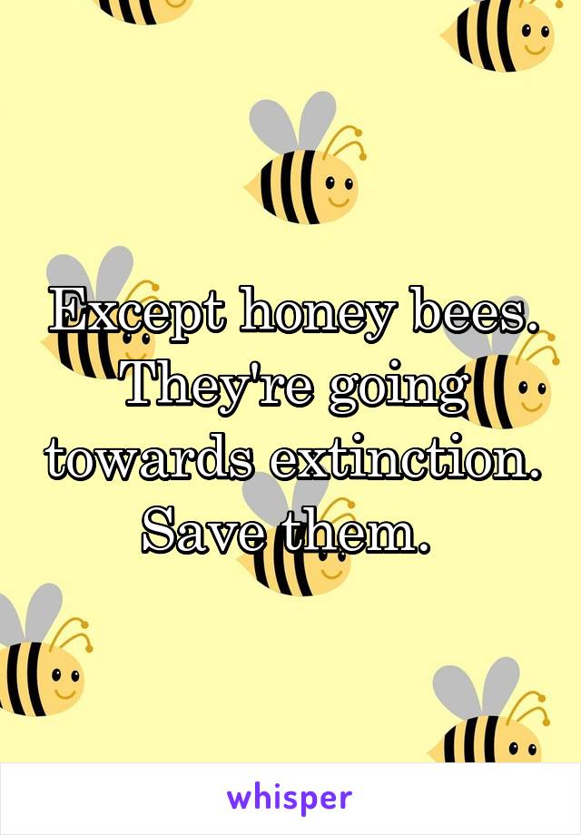 Except honey bees. They're going towards extinction. Save them. 