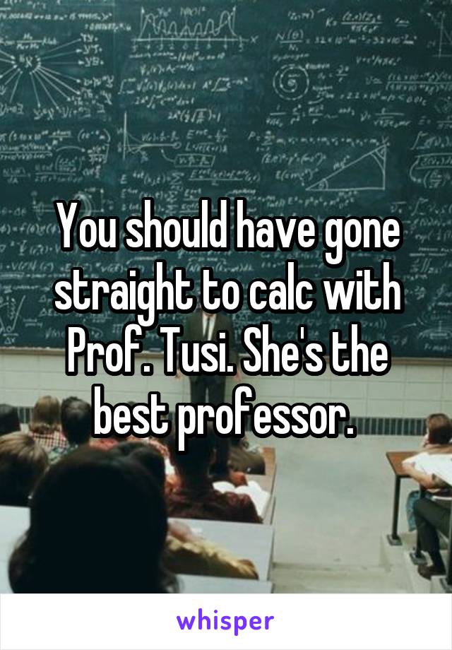 You should have gone straight to calc with Prof. Tusi. She's the best professor. 