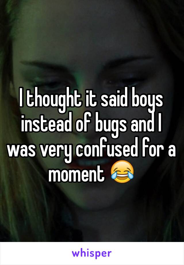 I thought it said boys instead of bugs and I was very confused for a moment 😂