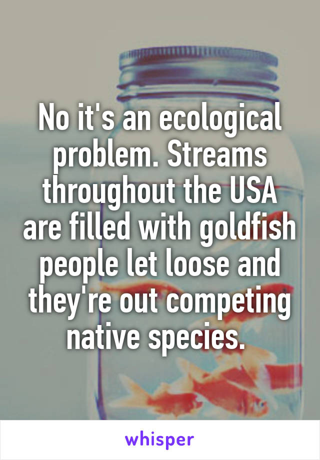 No it's an ecological problem. Streams throughout the USA are filled with goldfish people let loose and they're out competing native species. 